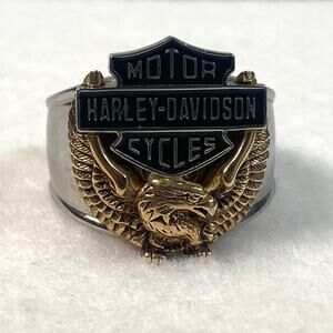 Harley Davidson Franklin Mint Stainless Steel Shank 10k Gold Eagle Ring Sz 11